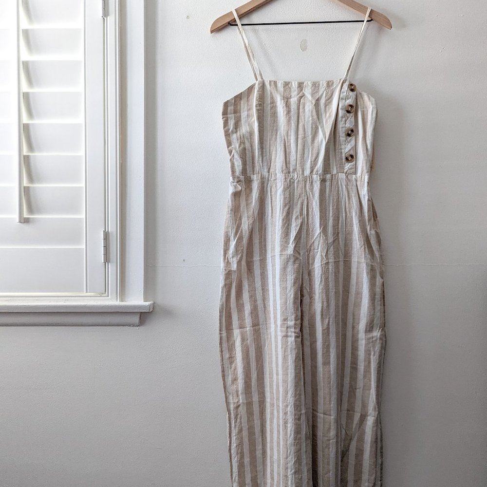 nwt japna cream beige striped jumpsuit